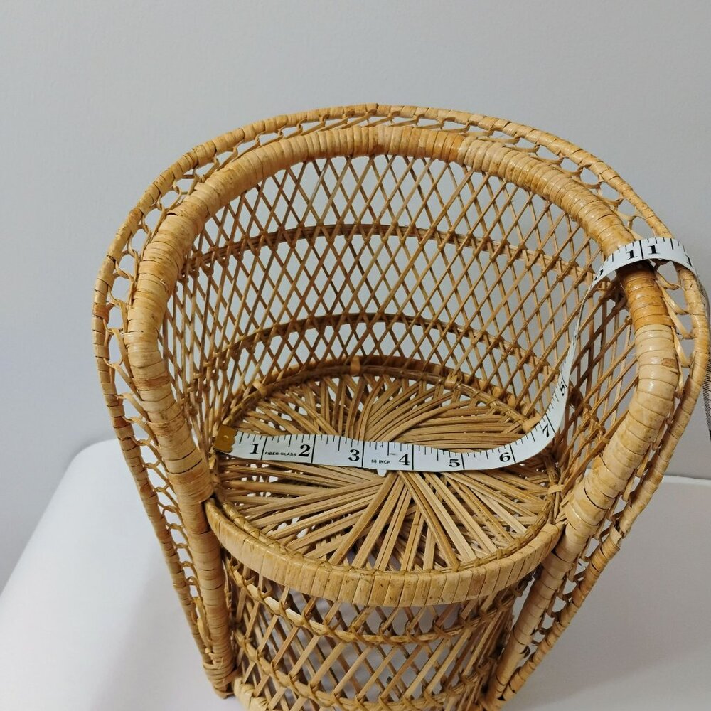 Vintage Wicker Peacock Doll Chair, Rattan Plant Stand, Hippie Boho Fan Back - Picture 7 of 8
